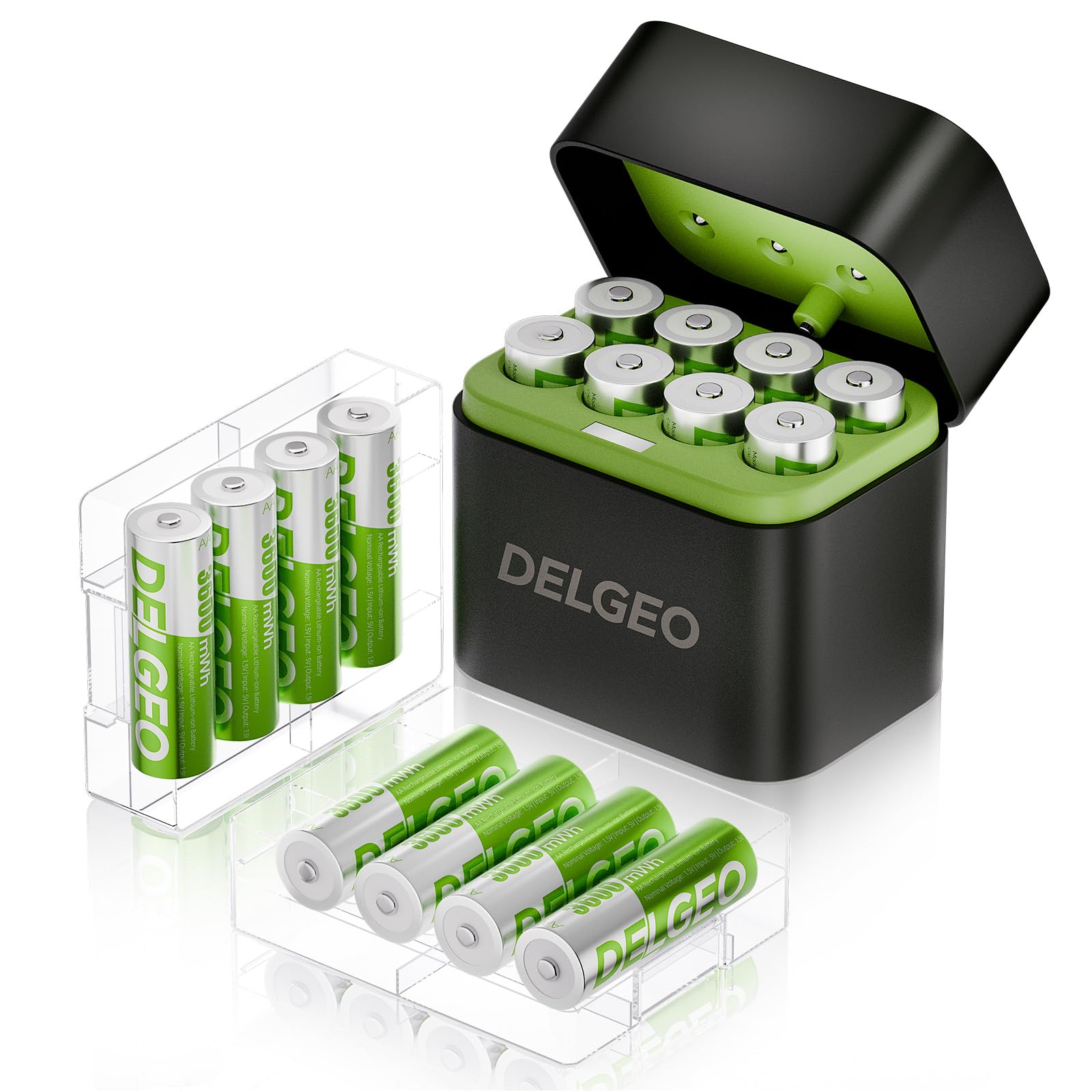 3600mWh Pilas Recargables Lithium 1,5V AA 16 Pack avec Chargeur,2000 Cycles