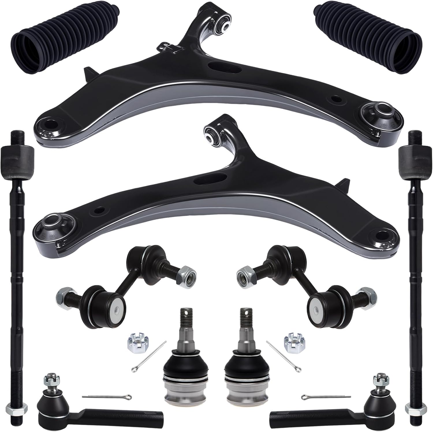 TUCAREST 12Pc Suspension Kit Fit For 2012-2016 Su-baru Impreza 2.0L, 2 Front Lower Control Arm + 2 Ball joint + 4 Outer Inner Tie Rod + 2 Sway Bar [# 524-789 524-790 K750049 EV801185 ES3712 K9513]