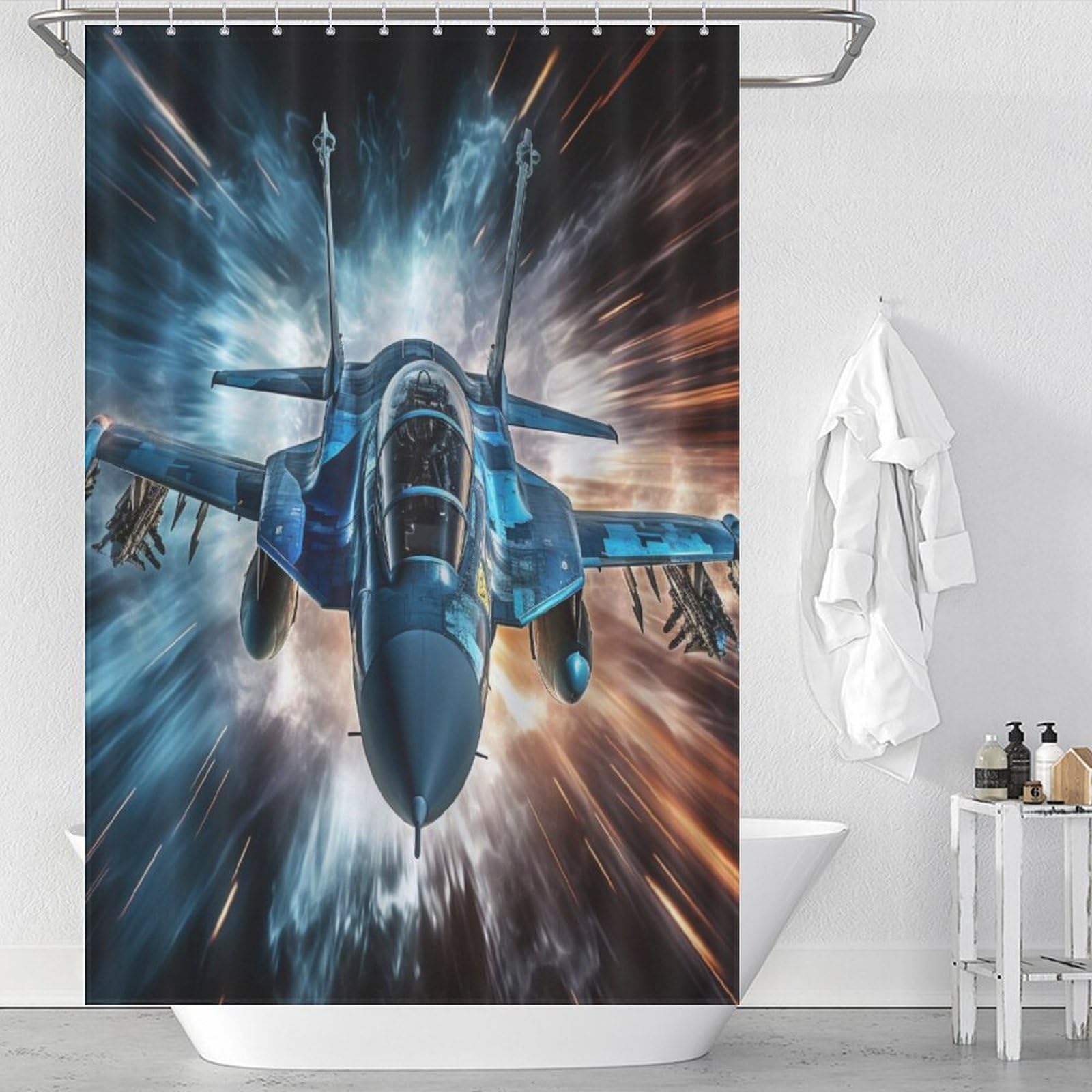Rideau de douche avion de chasse en polyester de qualité supérieure