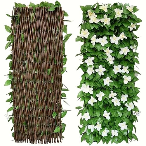 Valla de privacidad con orquídeas artificiales y hiedra, flores moradas vibrantes y hojas verdes, pared decorativa expandible para jardín al aire libre, boda y decoración del hogar, decoración al aire