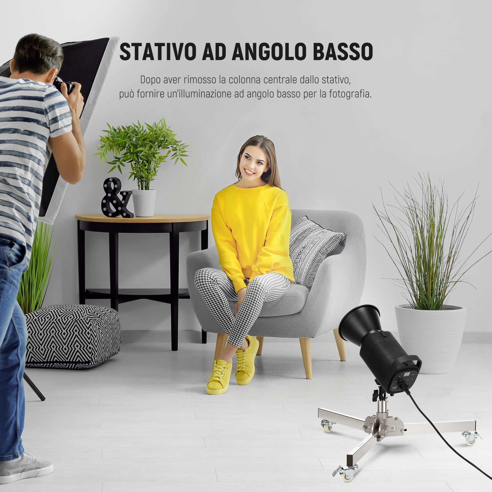 NEEWER Stativo Luce Resistente con Ruote, Altezza Max 98cm, Stativo Treppiede Pieghevole e Regolabile in Acciaio Inossidabile, Stativo Fotografico per Speedlight Softbox Monoluce, Carico 10kg, ST98SS