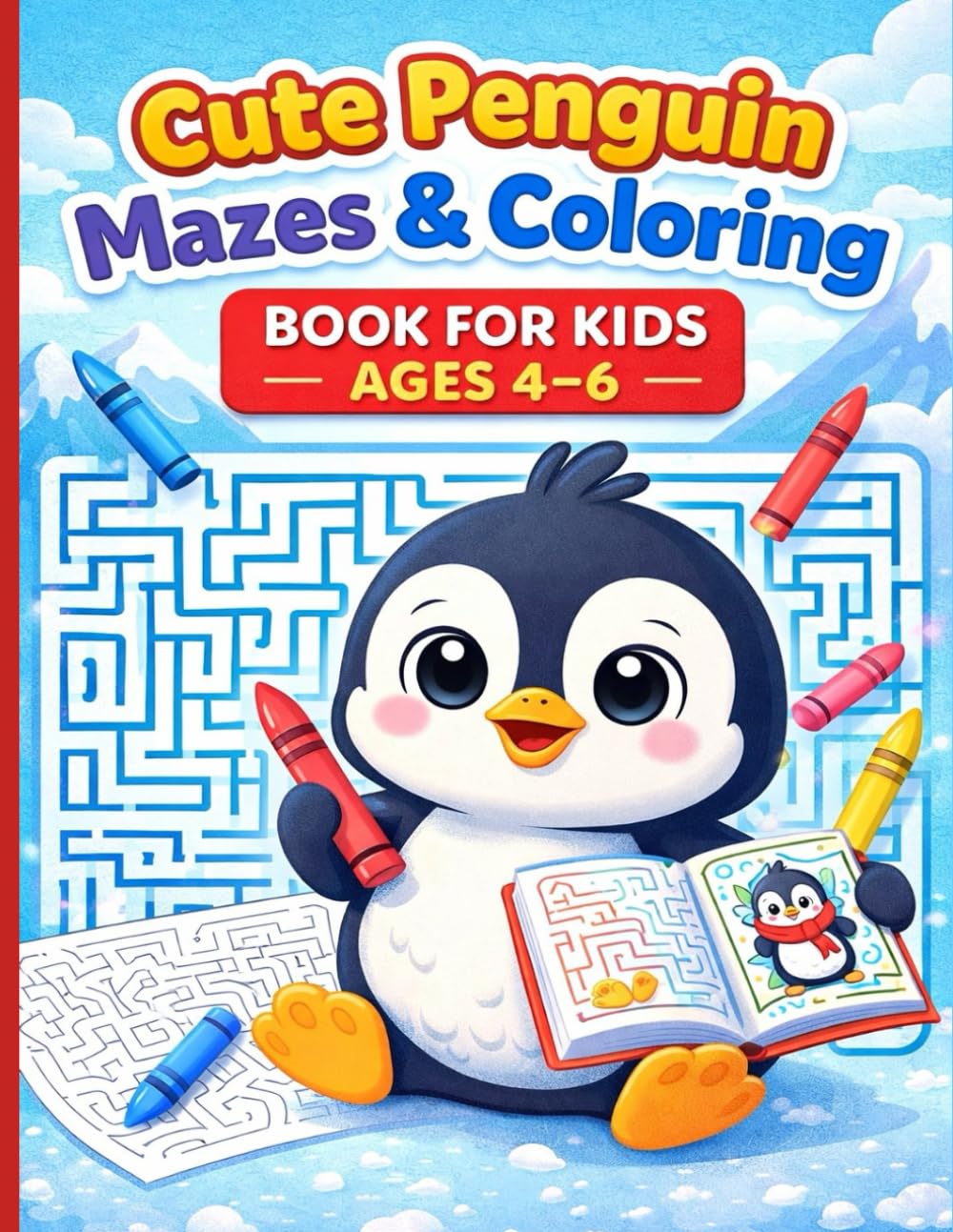 Cute Penguin Mazes & Coloring Book for Kids Ages 4–6: Fun & Simple Mazes and Coloring Pages for Preschool and Kindergarten Kids