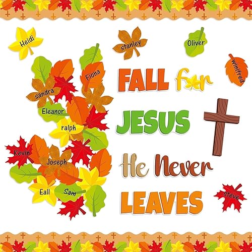 BeYumi Juego de 94 tablones de anuncios cristianos con texto en inglés "Fall for Jesus He Never Leaves", hojas de arce, etiquetas con nombre, BeYumi Juego de 94 tablones de anuncios cristianos con texto en inglés "Fall for Jesus He Never Leaves", hojas de arce, etiquetas con nombre,