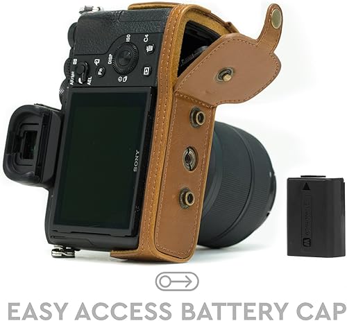 Miniatura 7 de MegaGear Sony Alpha A7S II, A7R II, A7 II (1.102-2.756 in) Ever Ready - Funda de piel para cámara y correa con acceso a la batería, color marrón