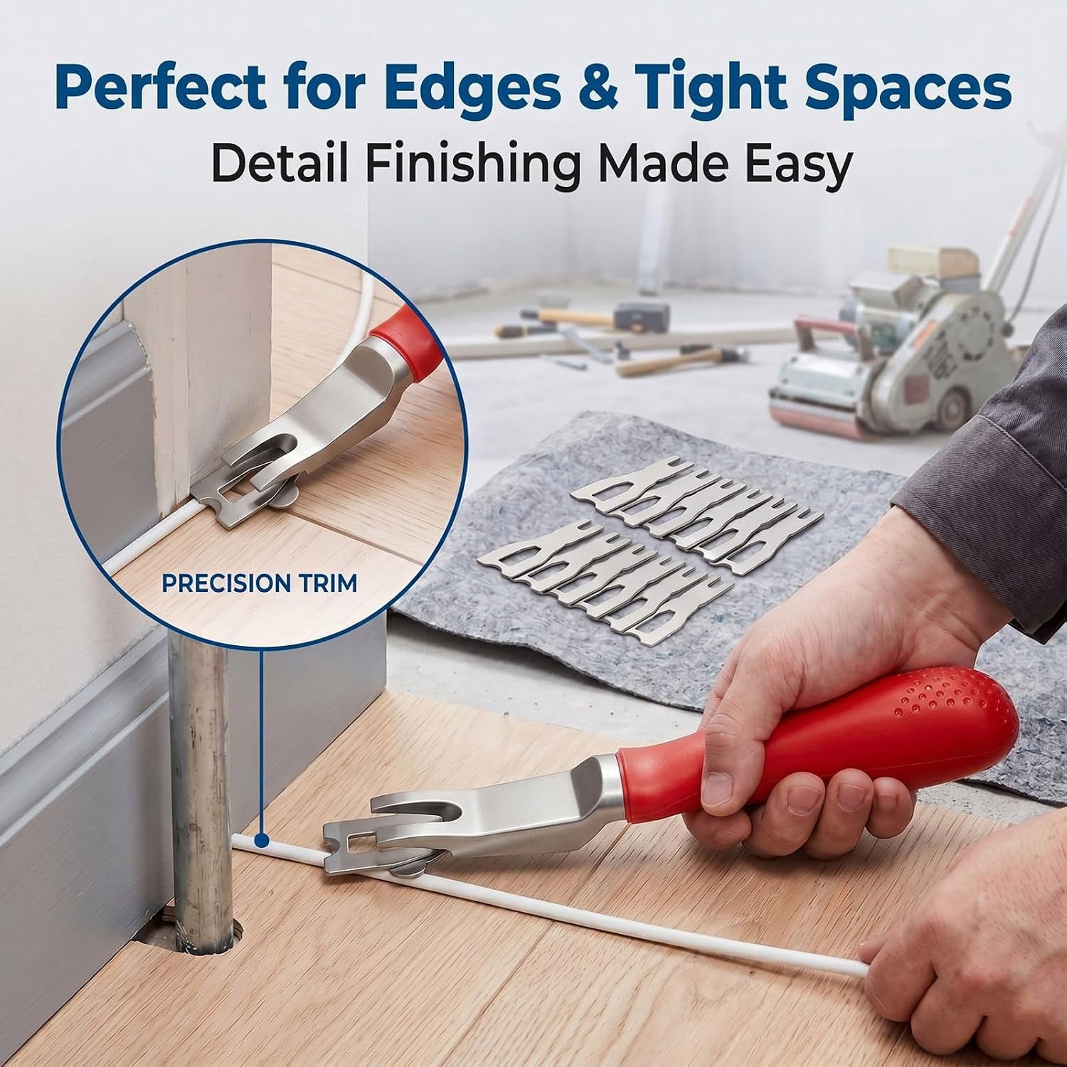 Moxweyeni Vinyl Flooring Seam Cutter Tool Kit Stainless Steel Skiving Tool with 10 Blades Professional PVC Floor Welding Trimmer Ergonomic Handle for Carpet Linoleum Seam Trimming