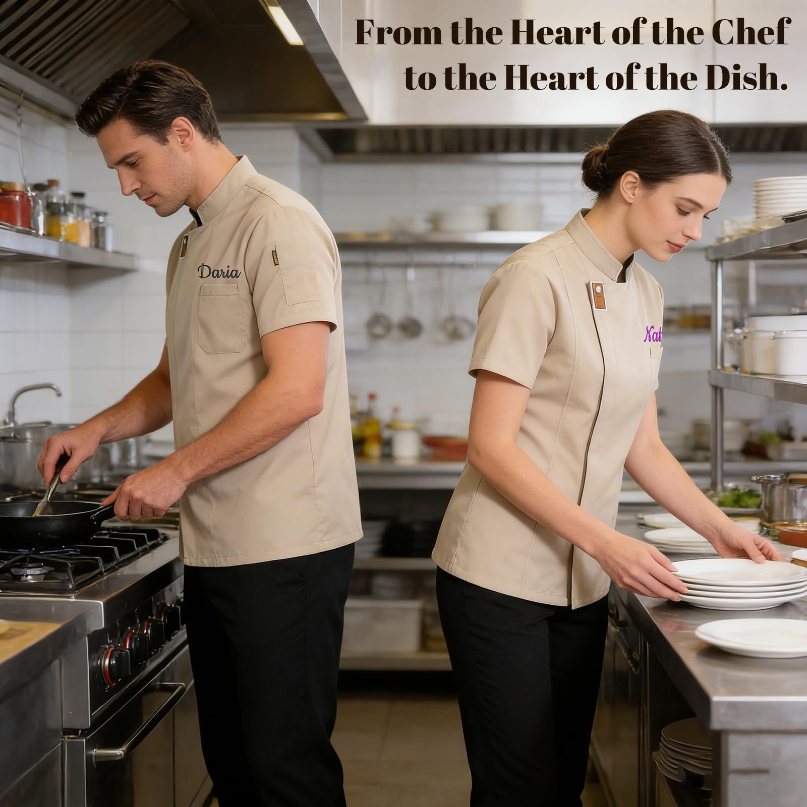 Veste Cuisine Personnalisée Homme Femme avec Broderie Prénom, Blouse de Cuisine Manches Courtes, Uniforme Chef Respirant