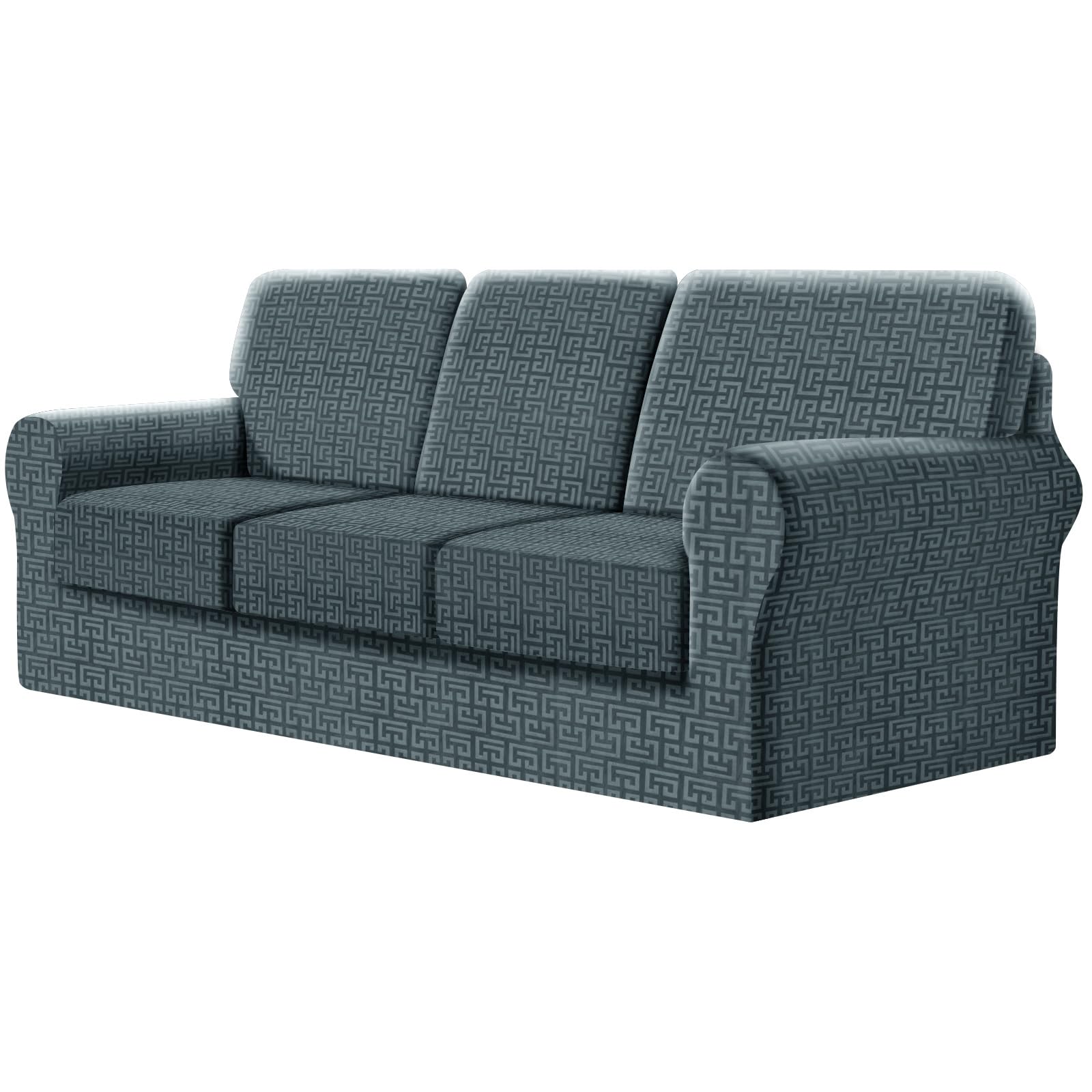 SYLC Fitted Sofa Cover 3 Seater, 7 Piece Sofa Slipcover with 3 Seat Cushion Covers and 3 Backrest Covers, Settee Covers Stretch Velvet Anaglyph(Grey Blue,Large Sofa - 7 PCS)