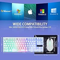 Vista 5 de CHONCHOW TKL - Teclado para juegos con cable de 87 teclas, retroiluminación LED arcoíris, teclado blanco y mouse 3200DPI Combo compatible con PC