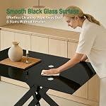 51'' Tempered Glass Kitchen Table, Modern Rectangular Kitchen Dining Table/Table à Manger, 8mm Glass Top Dinner Table with Unique Legs & Anti-Slip Pads, Easy-Clean Dining Room Table,Seats 4-6, Black