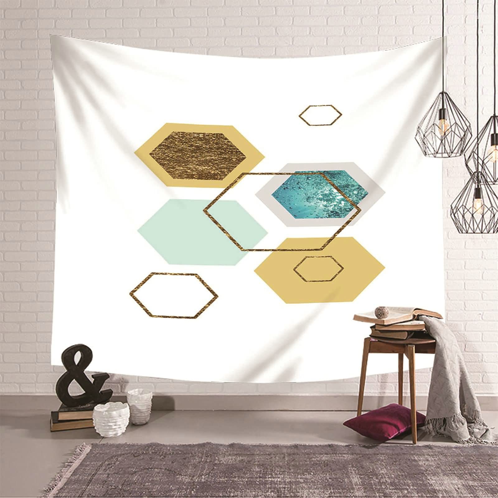 Tapiz de pared blanco de 150x130 cm KnSam, decoración hexagonal para salones y dormitorios