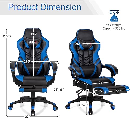 Miniatura 7 de Silla ergonómica azul para videojuegos, silla de computadora para adultos y adolescentes, silla reclinable para videojuegos, respaldo alto, silla de