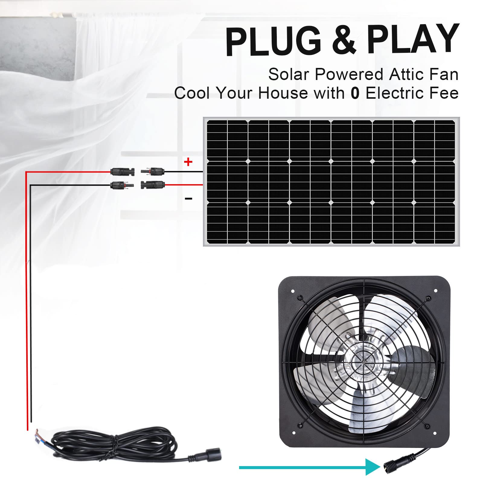 Amazon.com : Pumplus MAX 2000CFM Solar Attic Fan All-in-one Kit, Powered by  100W Solar Panel, 14in Hosing Fan for Attic, Barn, Bullpen- DELIVERY IN 2  PARCELS : Patio, Lawn u0026 Garden