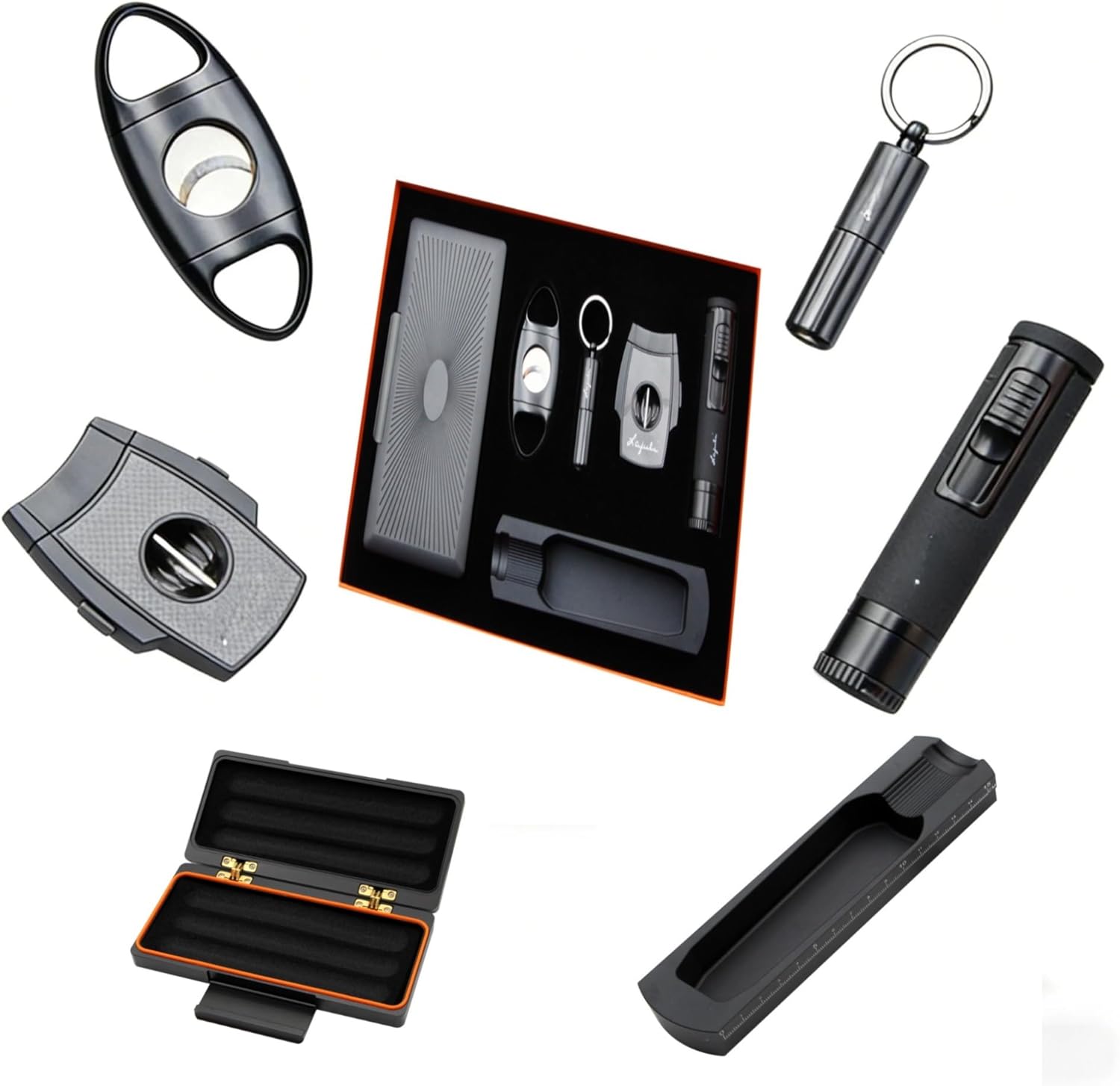 Cigar Cutter Punch Ashtray Case Humidor 6-in-1 Metal Stainless Steel Portable Smoking Tool Manual Men