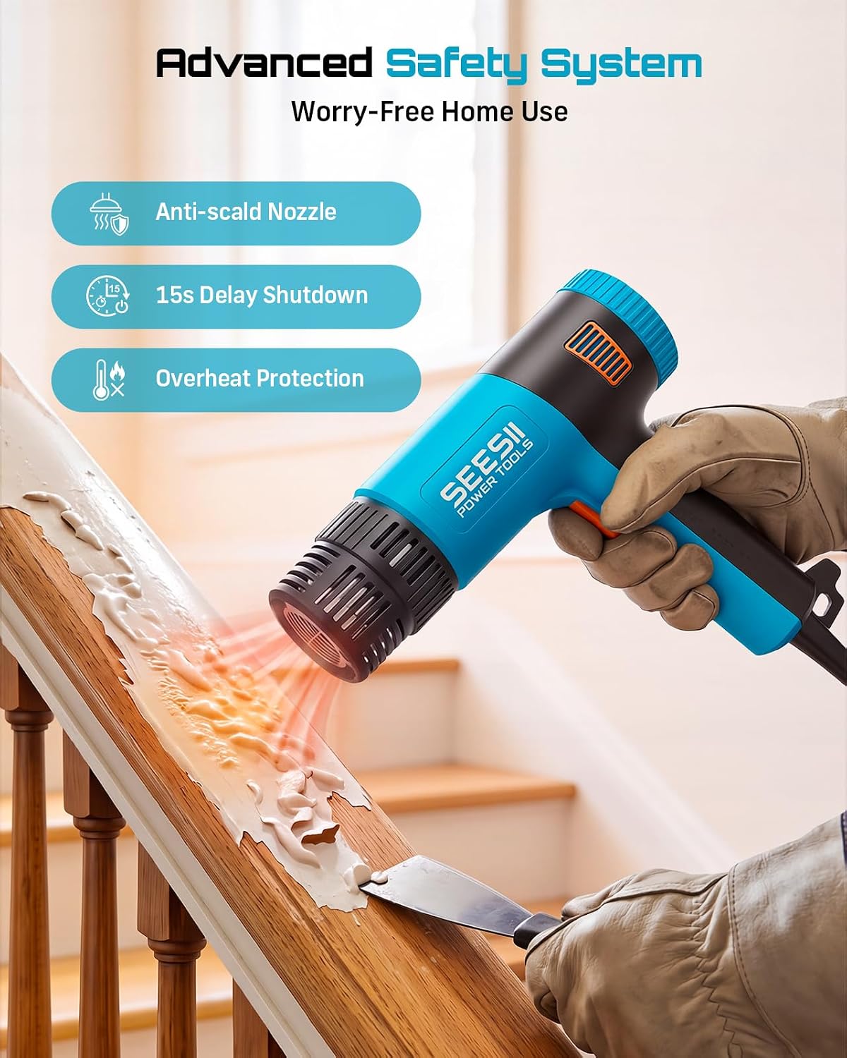SEESII 1800W Heat Gun with LCD Display, 120-1290°F Variable Temp for Crafts