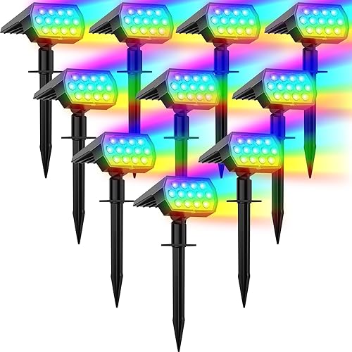 Focos solares que cambian de color para exteriores, 7 modospaquete de 10 focos de Navidad impermeables IP65 para paisaje, luz de seguridad solar del