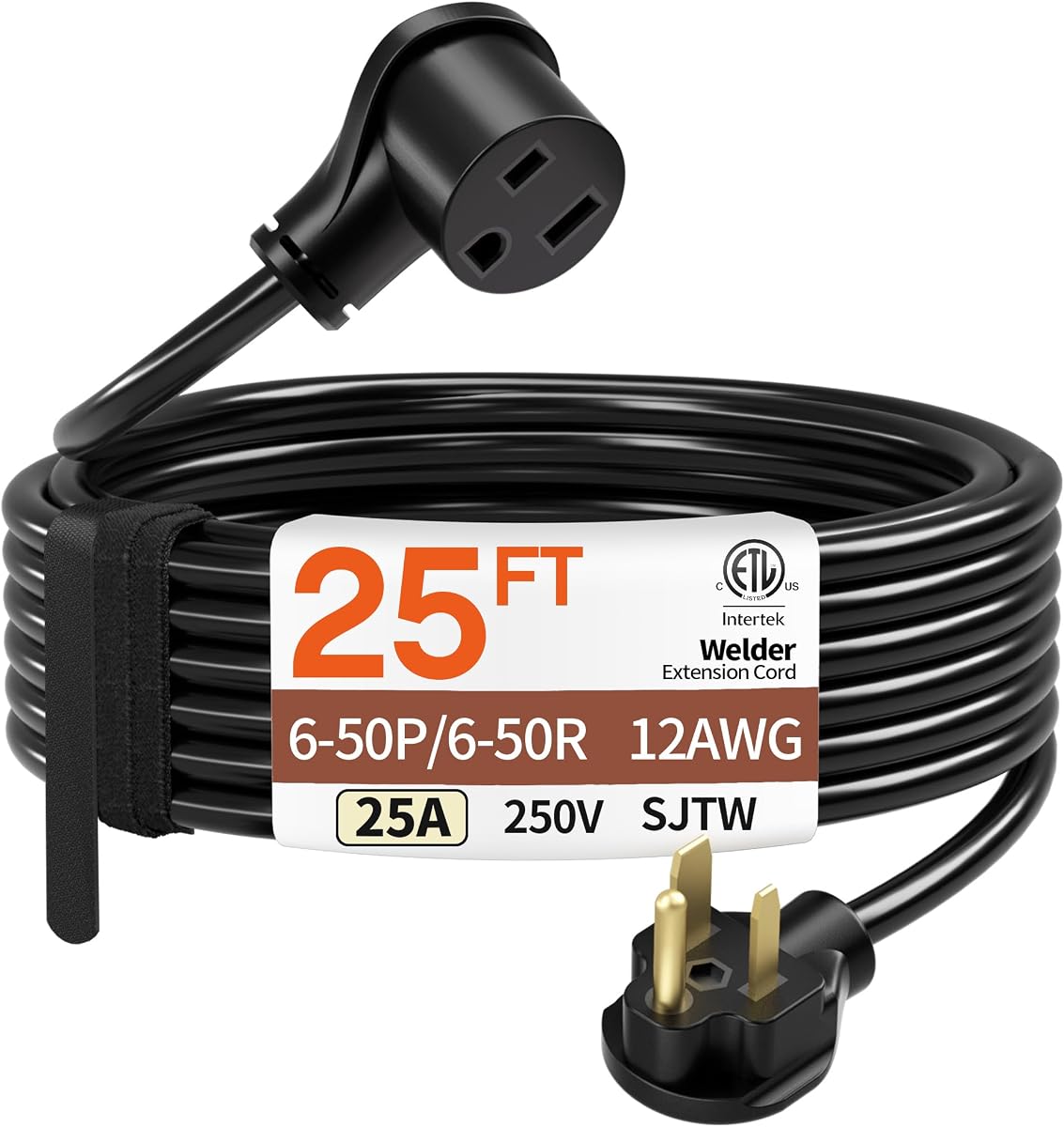 25A 25FT 12 Gauge NEMA 6-50P to 6-50R Welder Extension Cord 250V | 25 Feet Heavy Duty 250V, 3-prong Heat and water Proof Welding Cord For Lincoln, Plasma, Miller, Welding Machines SJTW, ETL