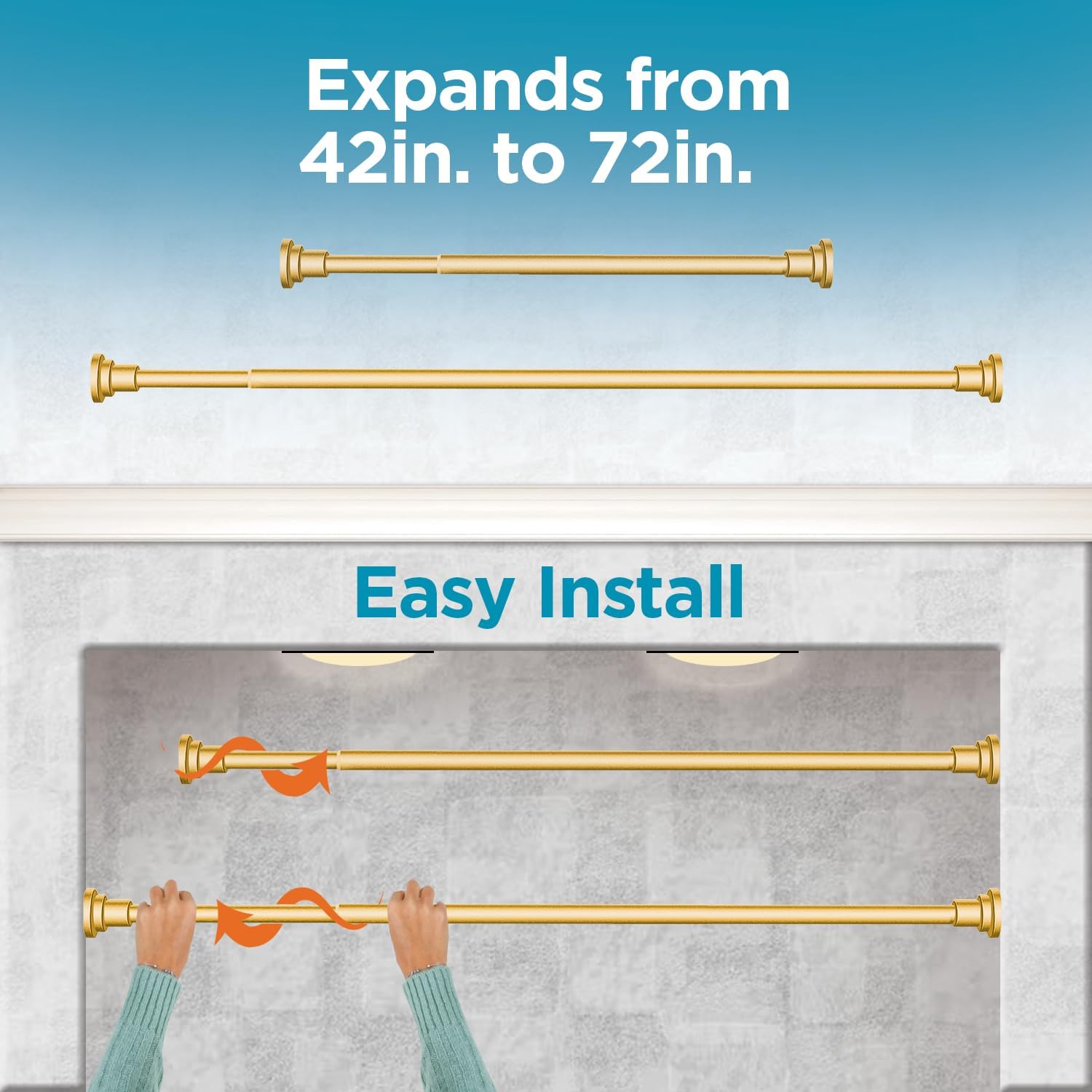 BLACK+DECKER Tension Shower Curtain Rod 42-72 Inch – Drill-Free Adjustable Curtain Rod, Rust-Resistant Stainless Steel Tension Curtain Rod for Shower, Bathroom, Window, Closet – 35 lb Capacity