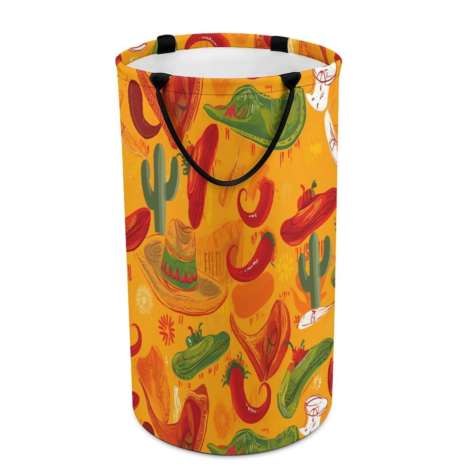 Cactus Hat And Chili Pepper Laundry Hamper Waterproof Polyester Laundry Baskets Collapsible Dirty Clothes Storage Basket Clothes Hampers with Sturdy Handles for Travel Bedroom