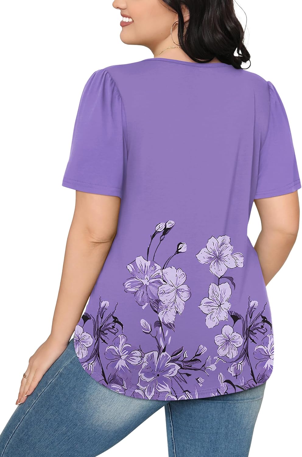 OFEEFAN Womens T Shirts Short Sleeve Pleated Dressy Casual Scooped Neck Summer Tops Blouses - Image 5