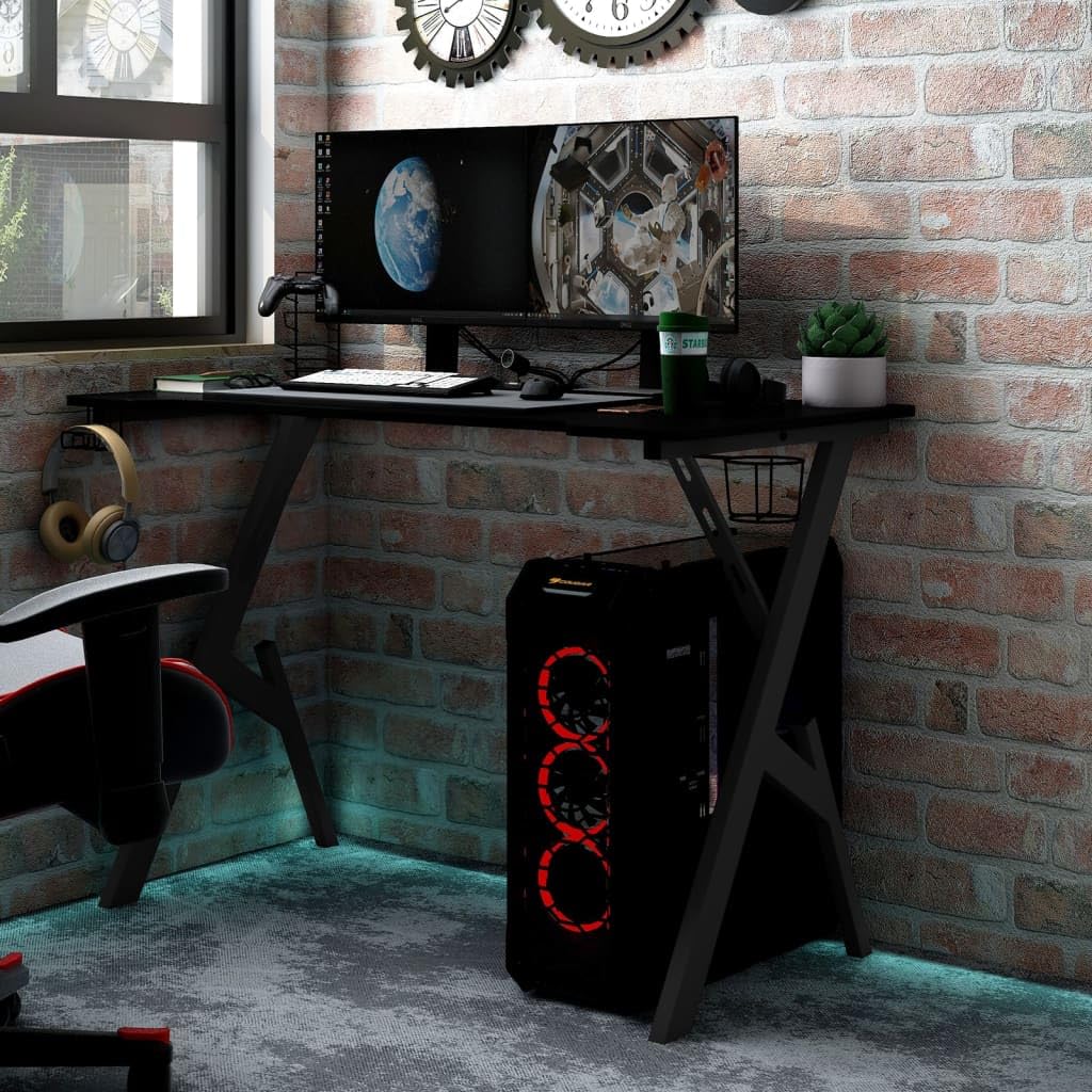 Scrivania,Supporto per stampante,Piccola postazione di lavoro in casa,Scrivania per computer in stile moderno,Scrivania da Gaming con Gambe a Forma di Y Nera 90x60x75 cm
