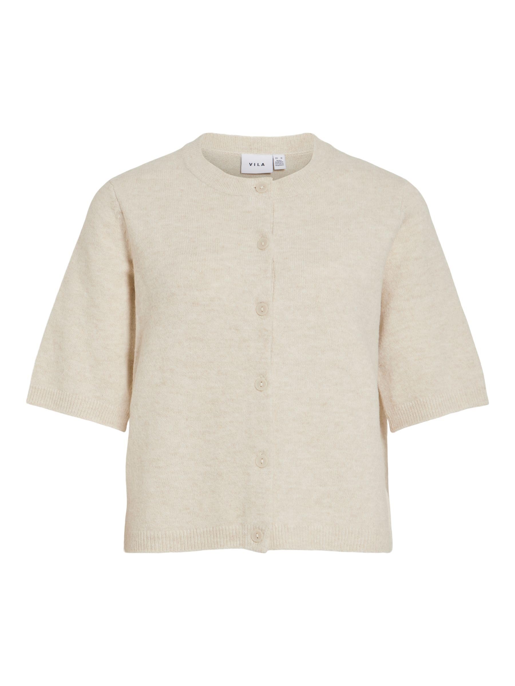 VILA O-Neck Knit Viliga Noos 2/4 Round Neck Knit Cardigan, Birch, L, Women's, Birch, L