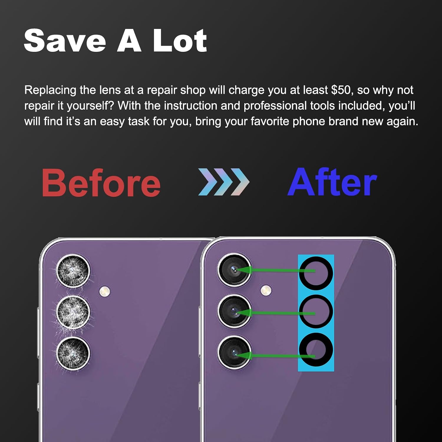 3 Pack for Galaxy S23 FE Back Rear Camera Lens Glass Replacement, Back Camera Lens with Premium Lens Protector Compatible with Galaxy S23 FE, Included Instruction Manual, Toolkit image 4