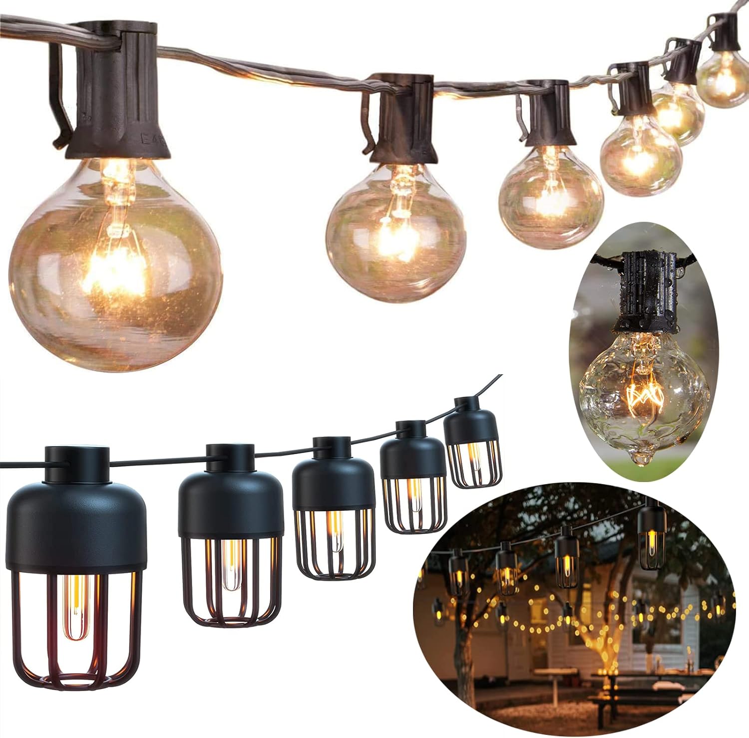 Brightown 25 Feet G40 Globe Patio Lights Bundle with 24 Feet T20