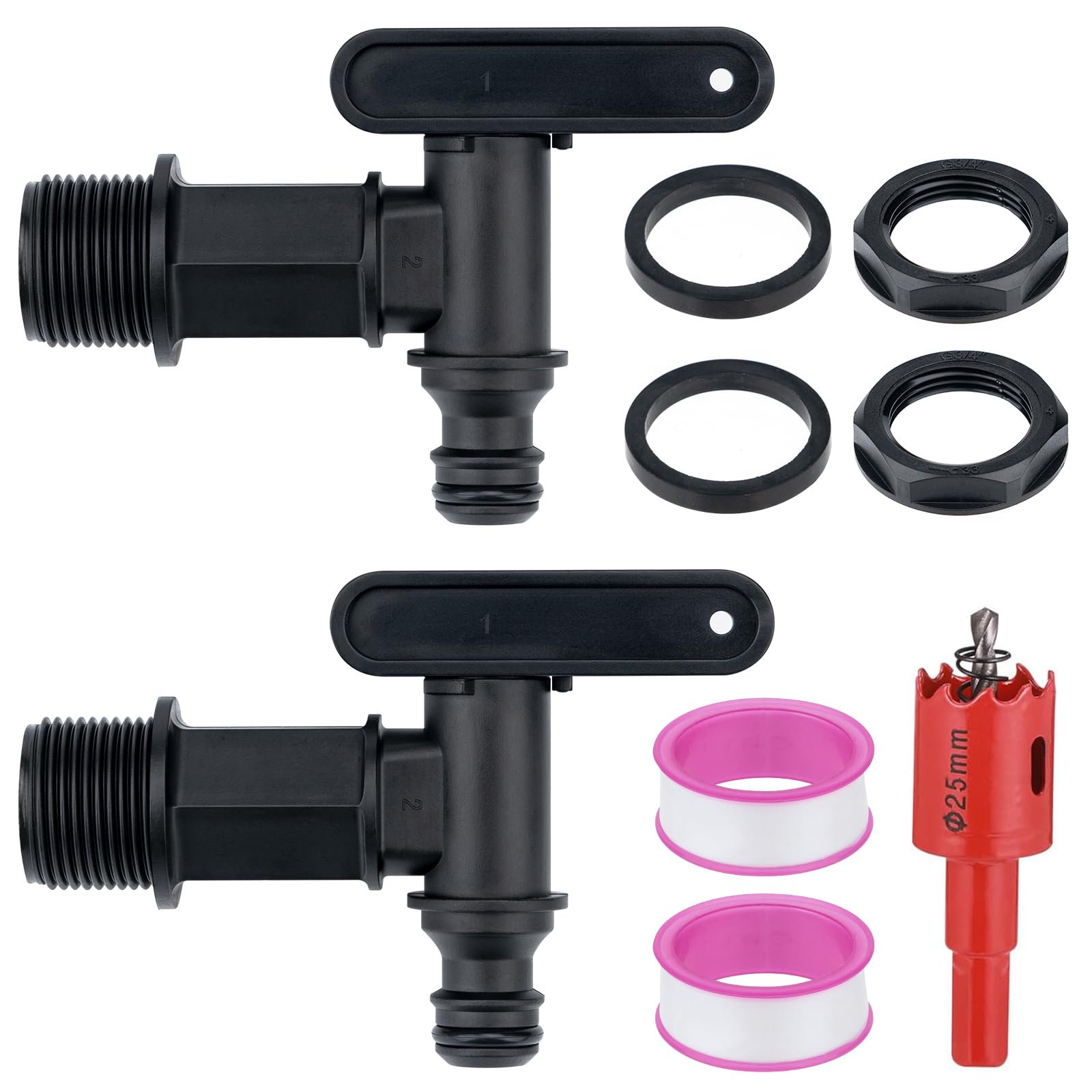Kit Rubinetti Per Canna Da Pioggia Sourcing Map – 2 Set In Plastica Con Raccordo 3/4 GHT, Adattatore E Nastro Sigillante