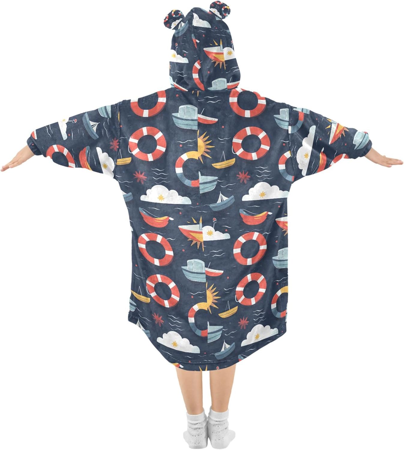Beach Wave Sailboat Kids Wearable Blanket Hoodie with Pocket and Sleeves for Toddlers, Cute Hoodies Girls B0403823