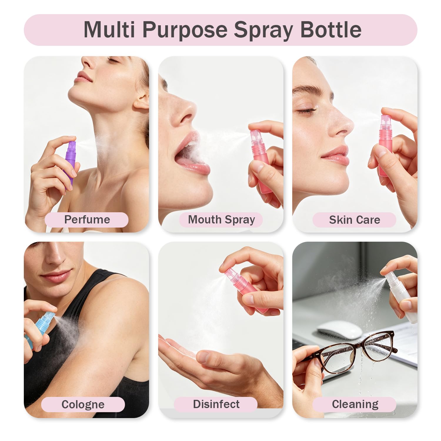 Elfenstal – 6 Stück 12 Stück 24 Stück 5 ml 0,6 oz Zerstäuber leere Matte Kunststoff Flasche Spray nachfüllbar Parfüm Duft Probe Flasche Reinigungstuch für Reise Party Make-up Werkzeug gratis 3 ml Pipette 5ML farblos