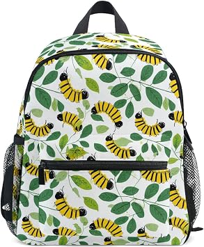 Kid Backpack Green Leaves Cute Yellow Black Caterpillars Toddler School Book Bag Kindergarten Bookbag Travel Bags for Girls Boys