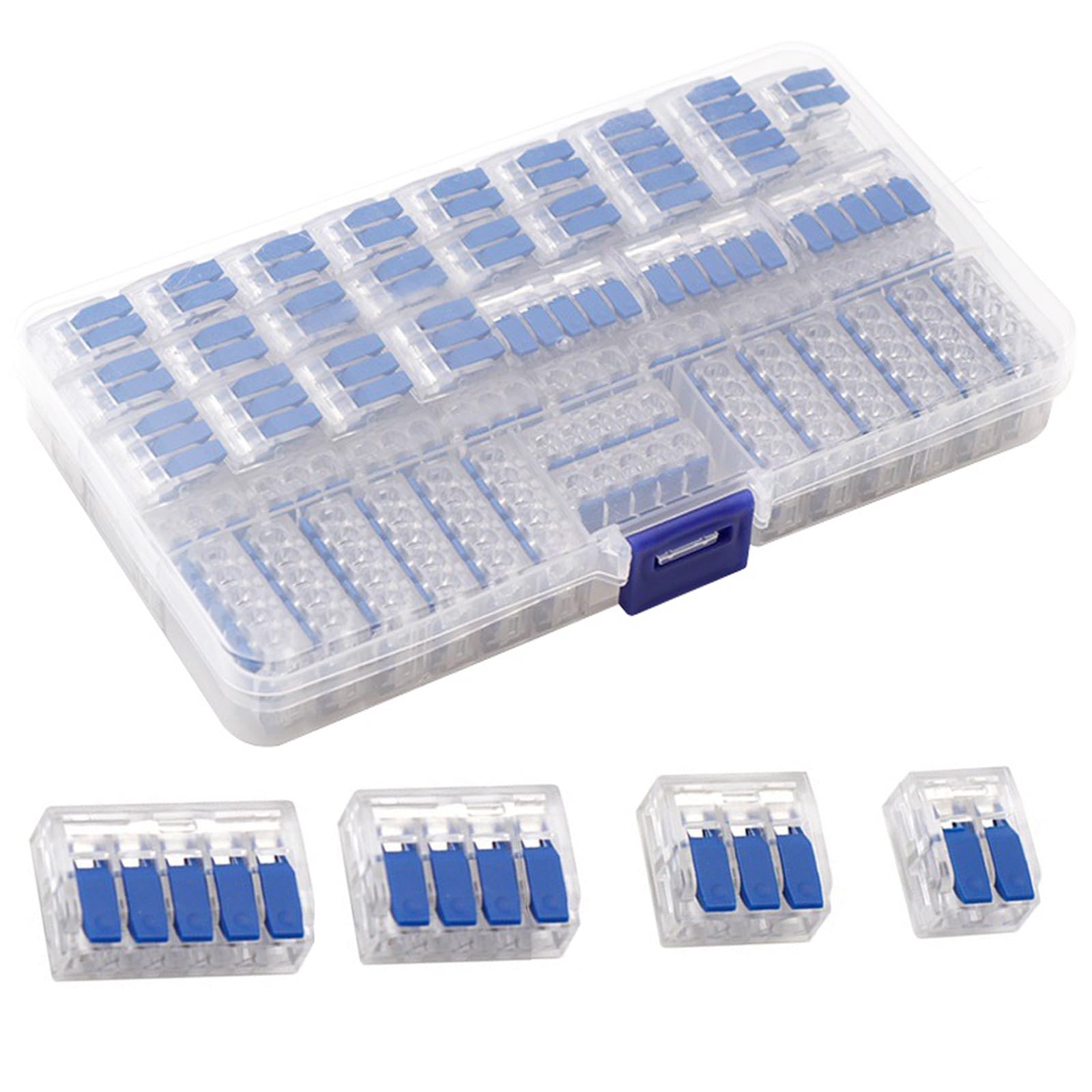 Connecteurs de câble, 90 pièces, pinces de câble à emboîter, 2/3/4/5 pôles, pince rapide avec levier de commande pour câbles fixes et flexibles (bleu)