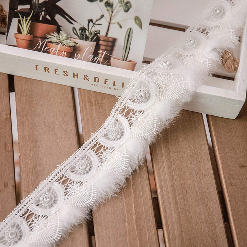 FAIRY RABBIT 1 Yard Pleated Gathered Mesh Lace Ruffle Trim Ribbon Tassel Imitation Pearl Beading Applique Wedding Bridal Dress Diy Sewing Craft Clothes Decoration,Embroidery Ribbon,Type C