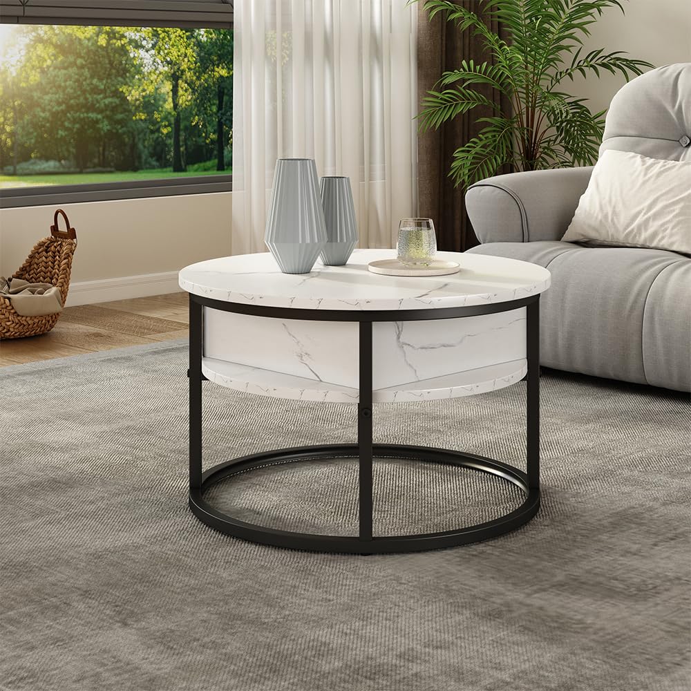 Vicco Mesa Baja Marlo, Mármol Blanco, 57 x 57 cm | con tablero abatible para un uso flexible en el área de estar