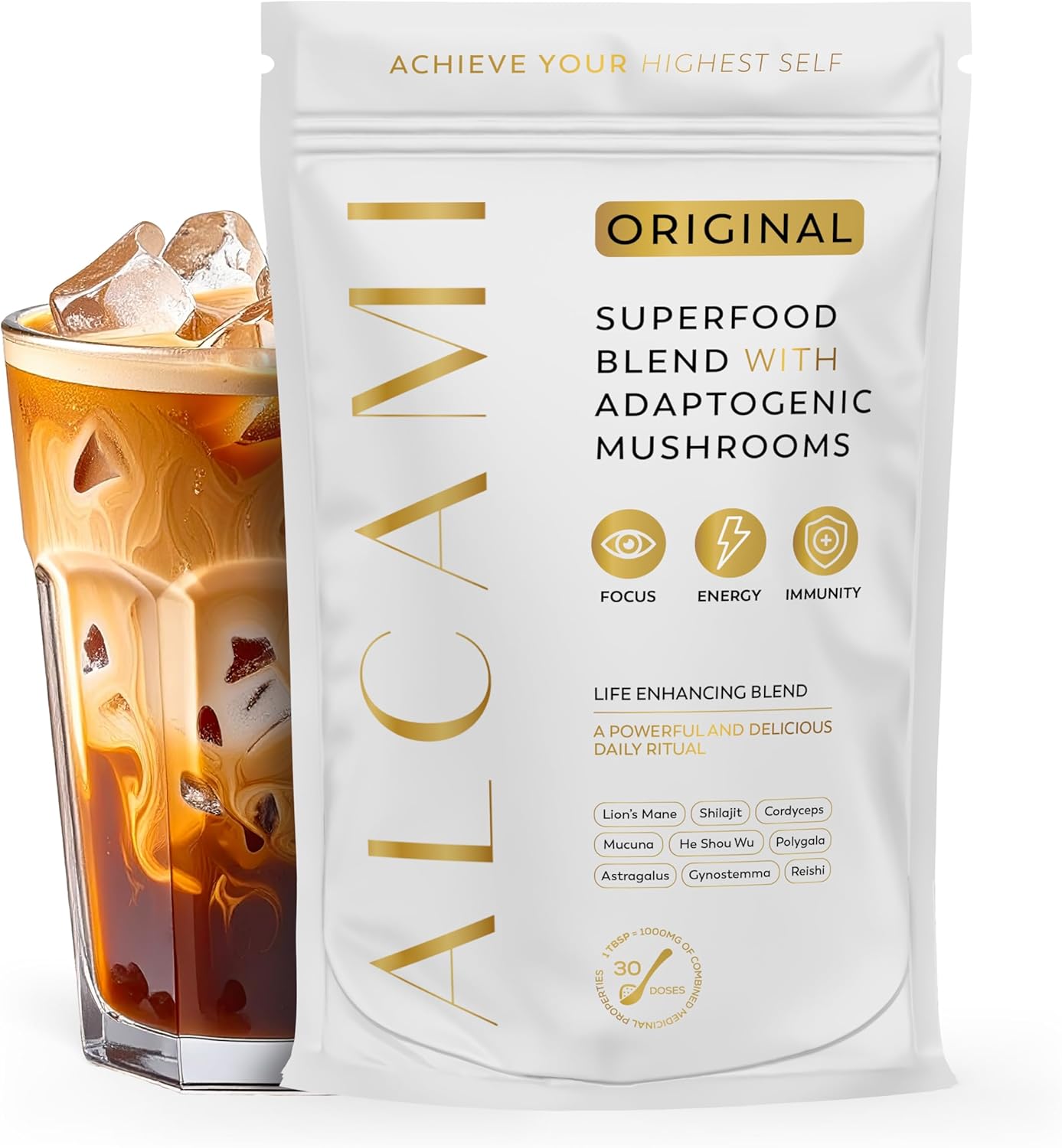 Mushroom Coffee Alternative, Superfood Blend, 10X Concentrated Extract with Lion’s Mane, Reishi & Cordyceps, Energy & Focus Support, Premium Supplement Powder, 30 Servings