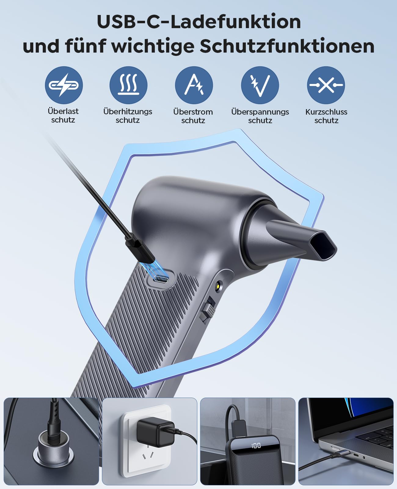 Elektrische Staubgebläse Druckluftspray 350000U/min für PC Reinigungsset,12000mah Compressed Air,100-stufig einstellbares Mini-Luftgebläse Tastatur Reinigung für PC, Elektronik, Sofa, Auto