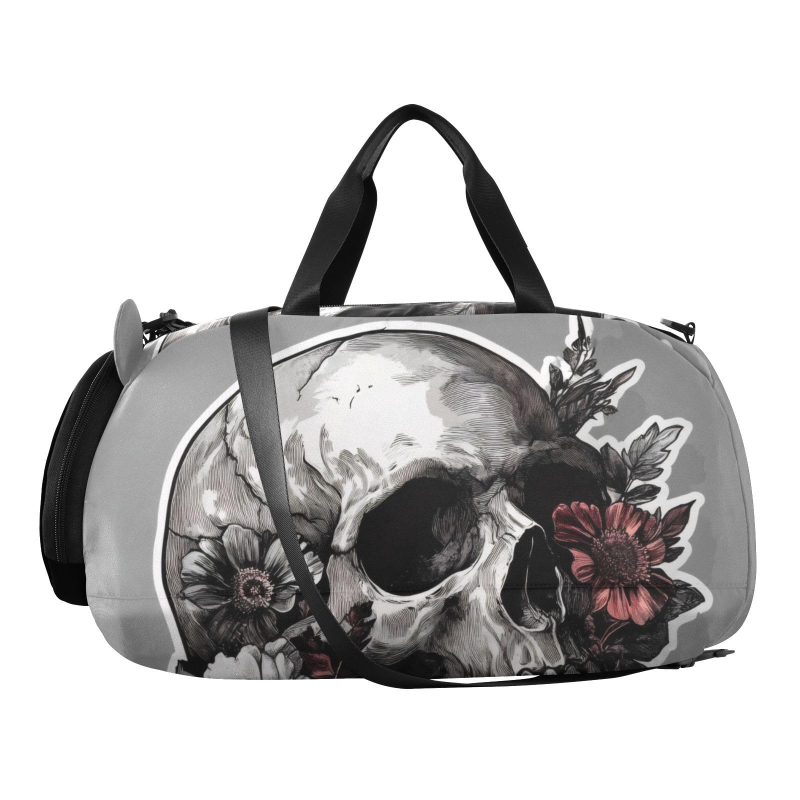 Flradish Beautiful Flower Skull Kids Overnight Duffle Bag,Gymnastics Sports Dance Bag with Shoe Compartment & Wet Pocket, Travel Weekender Tote for Boys & Girls
