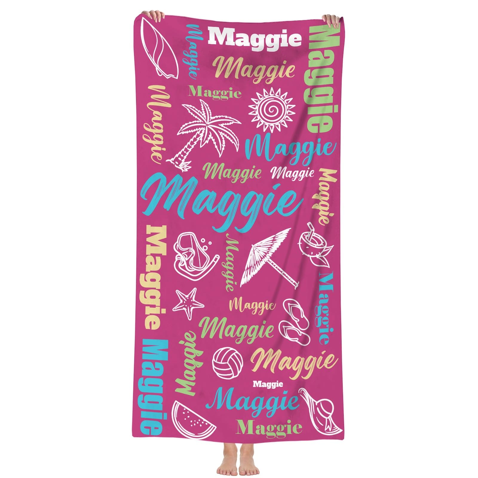 Dihope Personalised Microfibre Beach Towel for Adults Kids with Name, Large Custom Bath Towels Quick Dry Sand Free Lightweight Travel Beach Towel for Mens Boys Girls Baby Fitness Swimming โ image 1