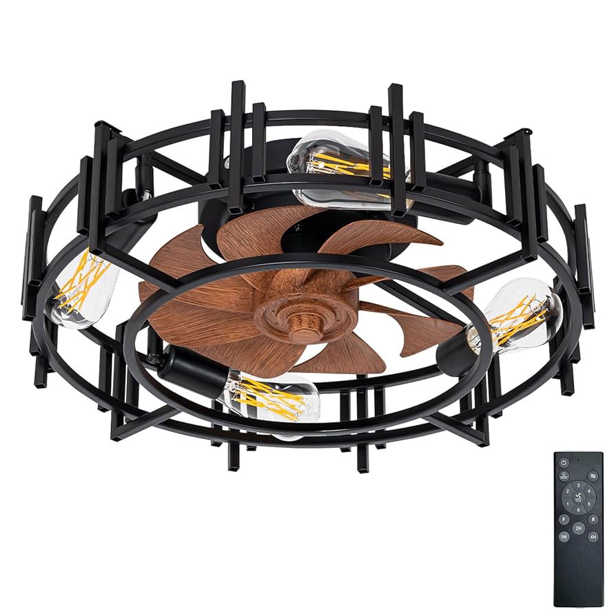 Qgh♡ CREATE BRIGHT 20'' Modern Black Caged Ceiling Fans Low