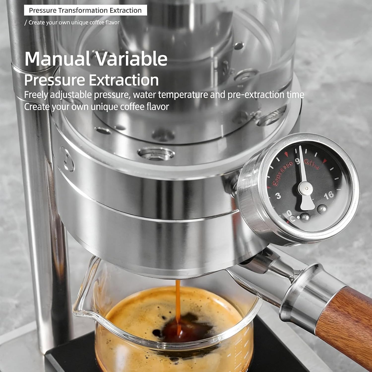 Cafetera espresso manual de acero inoxidable prensado a mano con portafiltro de 58 mm, capacidad de agua de 345 ml, para capuchino, latte, viajes en casa