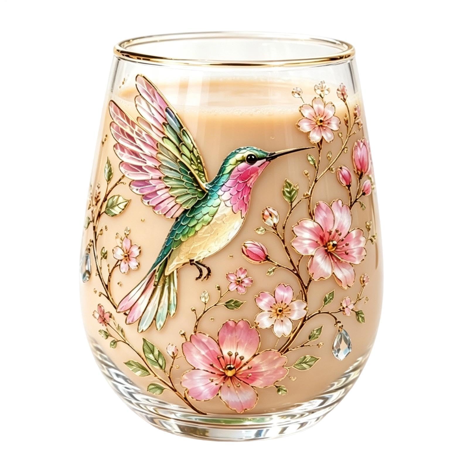 Hummingbird Flora Glass Cup, Glass Mug with Embossed Hummingbird and Flowers, Elegant Clear Drinking Mug for Hot & Cold Drinks, Gift for Mom Women Bird Lovers Tea Lovers
