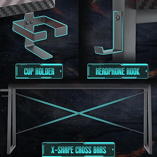 Miniatura 6 de Escritorio pequeño para juegos con gabinete y luces LED, escritorio para computadora de juegos con tomas de corriente, escritorio para jugadores con