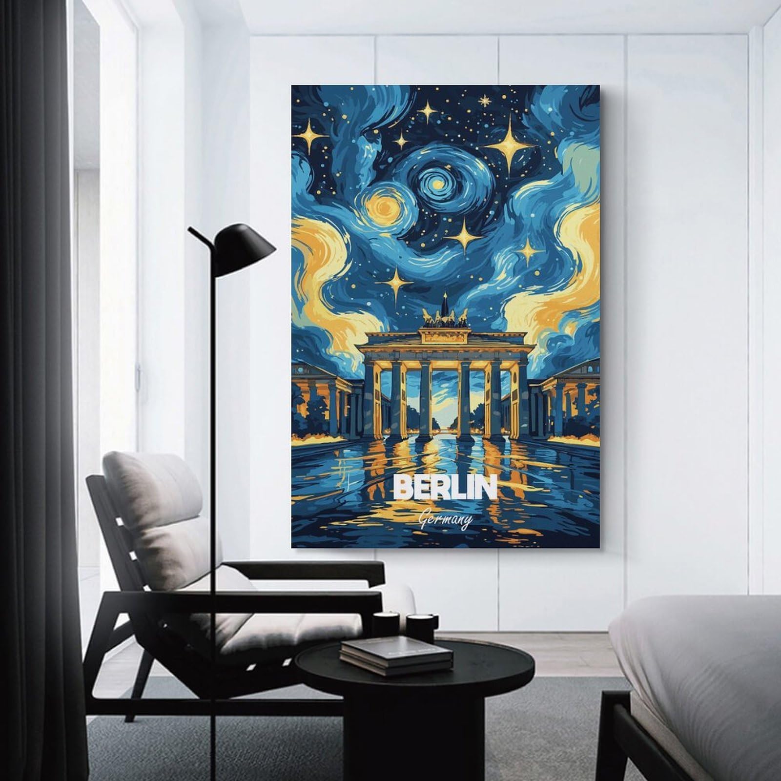 Junmoney Unframe-Style-6 Berlin Germany Starry Night Art(2) Wall Art Print 24X36inch(60X90cm), For Living Spaces, Bedrooms Or Relaxed Rooms, A Home Accent With Warm Character