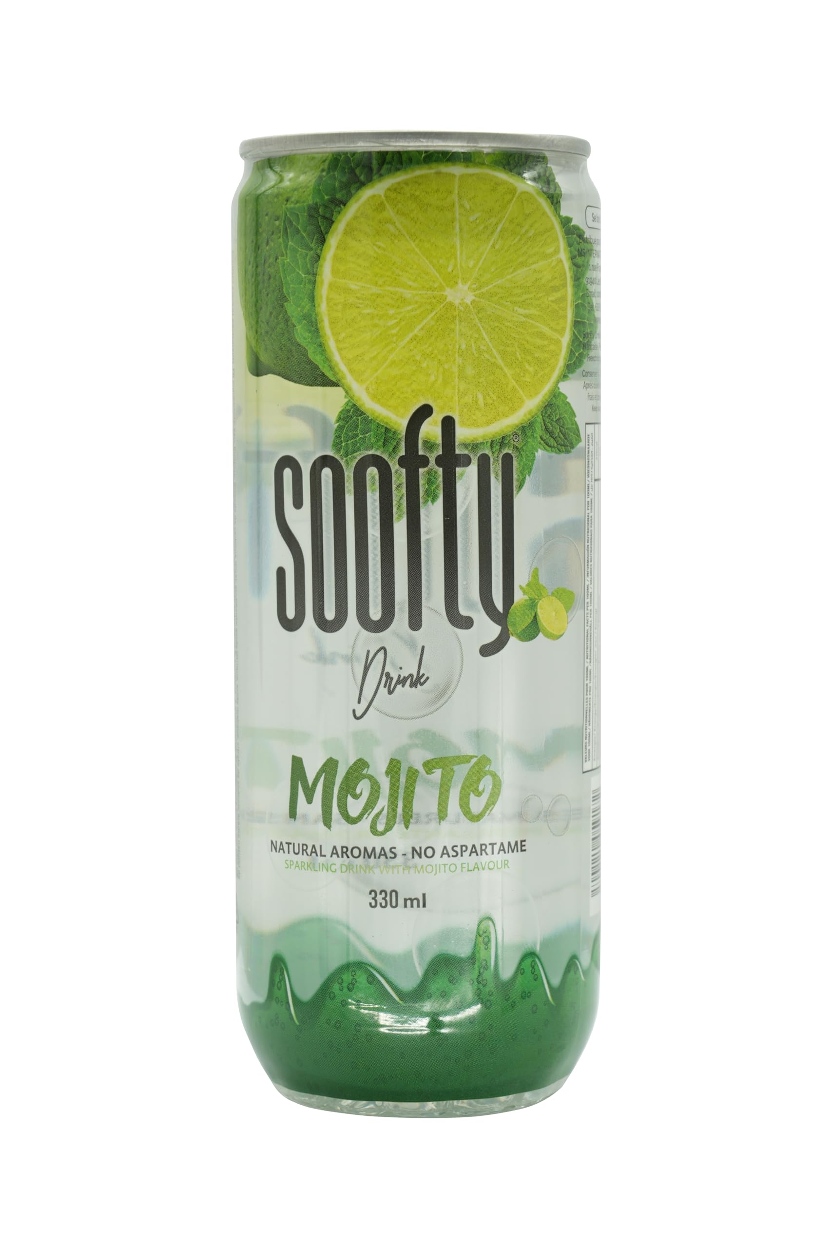 Soofty Mojito Flavor Drink 330ml – Sparkling Mint & Lime Beverage, Non-Alcoholic, Low-Calorie, No Aspartame, Vegan-Friendly, Imported from France