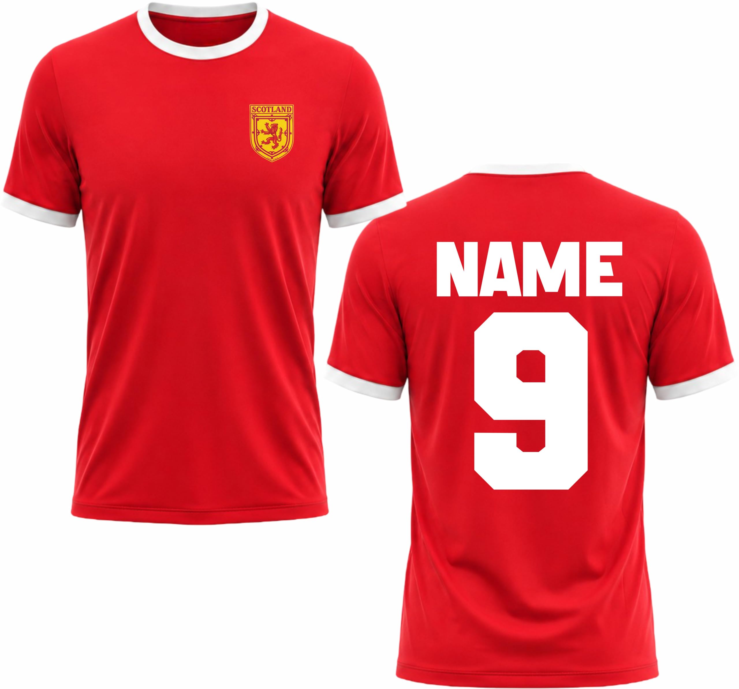 Customised Scotland Football Ringer T-Shirt Personalised Scottish Football Jersey Soccer Supporter Gift Tee Red/White