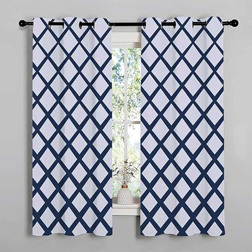 Cortina para ventanas de sala de estar, con líneas geométricas azules, cortinas de pared modernas para Ventanas de Cuarto de 85 pulgadas de ancho