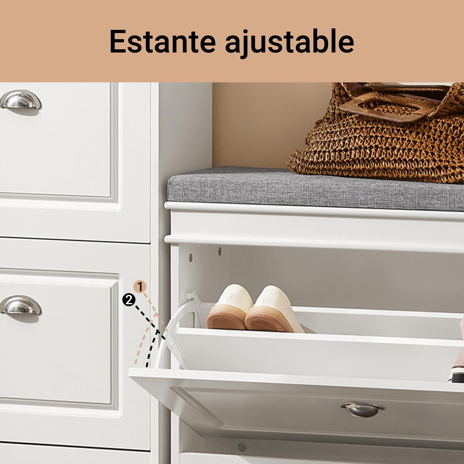 SoBuy Zapatero Entrada Recibidor con Cajón – Banco Zapatero con Asiento y Almacenaje Compacto 60x24x51 cm – Puff para Recibidor, Dormitorio o Salón, Blanco, FSR82-L-W