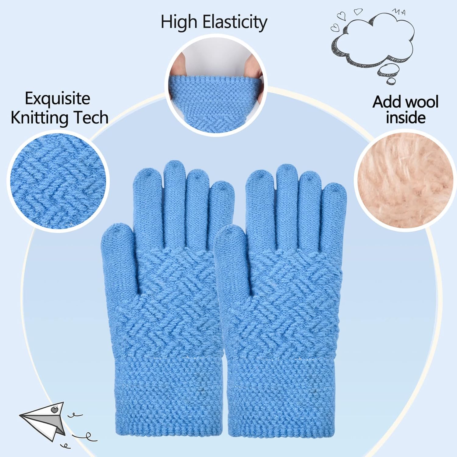 Kids Winter Knit Beanie Hat Scarf Gloves Set for Girls Boys Warm Thick Fleece Lined Cap with Pompom Mittens Neck Warmer - Image 4