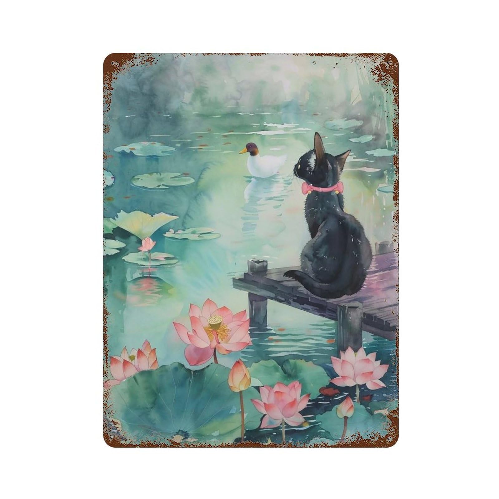 HDURYEYRYY Lotus Pond Cat & Ducks 04 Wall Retro Iron Vintage Art Metal Tin Sign Poster Modern Home Cofffee Club Art Bar Shop Decor 40x30cm