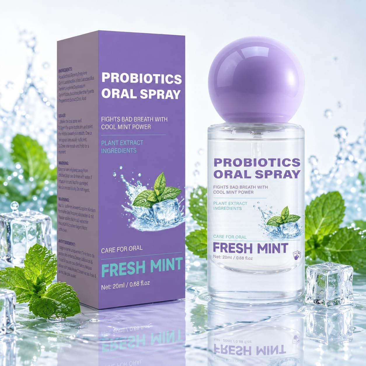Probiotic Oral Spray, Fresh Mint Breath Spray, Alcohol-Free, 0.68 fl oz